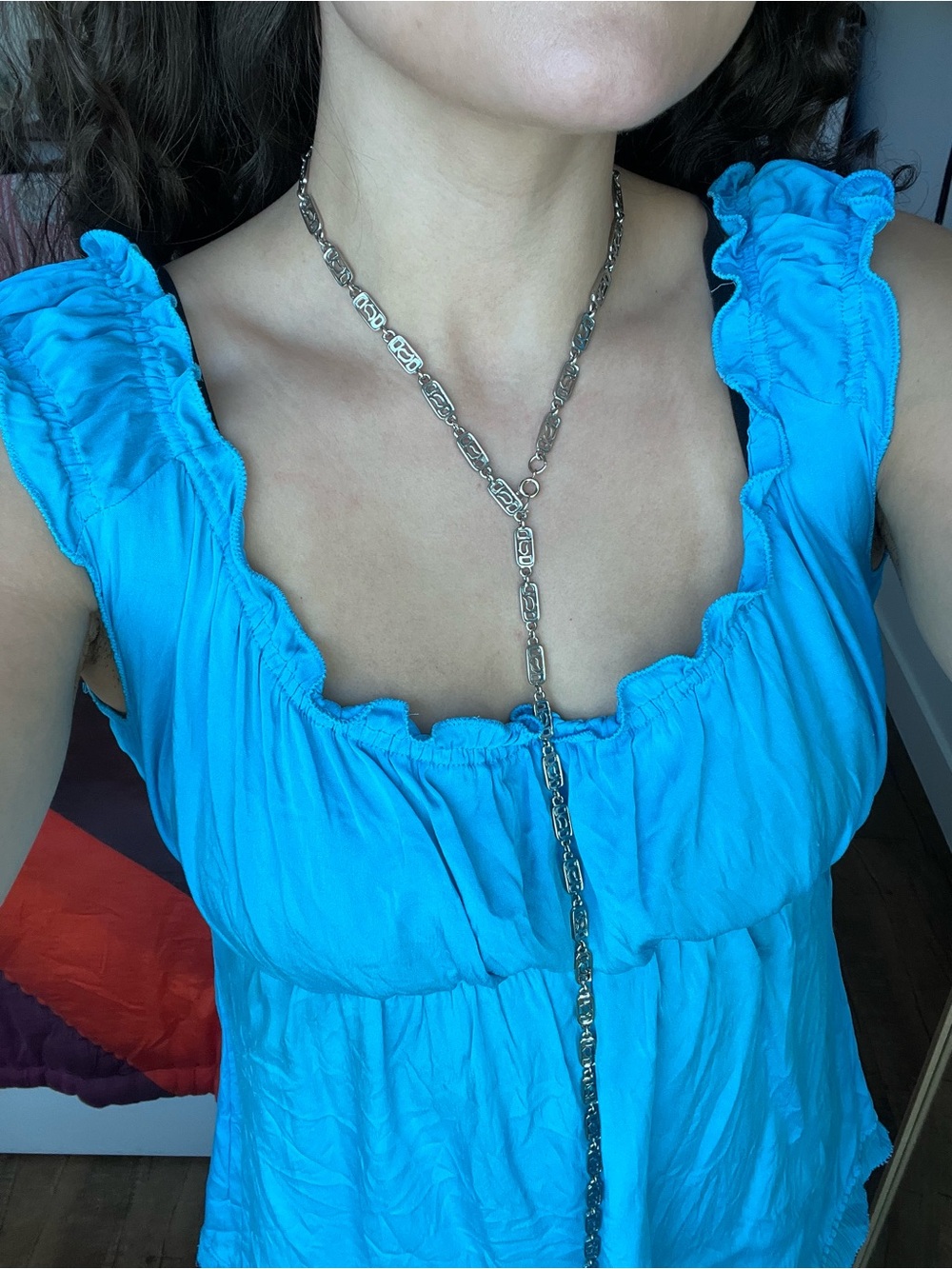 Geometric Link Lariat Necklace – Long Statement Y Drop Chain Necklace